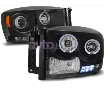 Тунинг фарове черни H1+H1 ANGEL EYES за DODGE RAM 4000 (D1, DC, DH, DM, DR) платформа от 2005