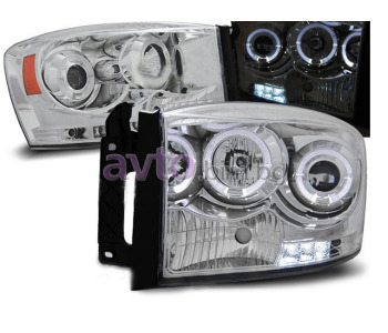Тунинг фарове хром H1+H1 ANGEL EYES за DODGE RAM 4000 (D1, DC, DH, DM, DR) платформа от 2005