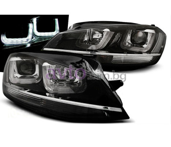 Тунинг фарове електрически черни/хром линия H7+H1 U-TYPE TRU DRL LED за VOLKSWAGEN GOLF VII (BA5, BV5) комби от 2013