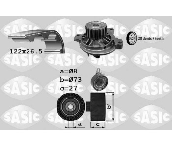 Водна помпа+ к-кт ангренажен ремък SASIC 3906050 за AUDI A6 (4A, C4) от 1994 до 1997