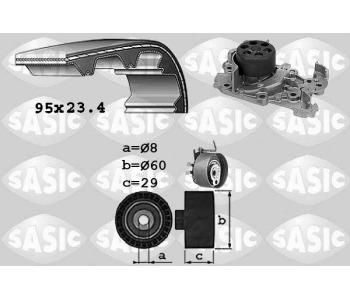 Водна помпа+ к-кт ангренажен ремък SASIC 3904029 за RENAULT CLIO III (BR0/1, CR0/1) от 2005 до 2012