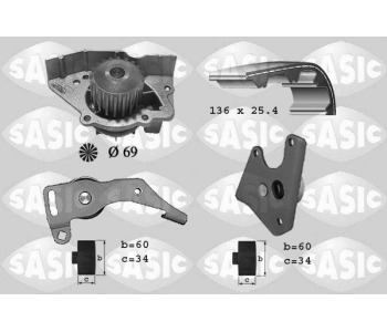 Водна помпа+ к-кт ангренажен ремък SASIC 3900004 за PEUGEOT 406 (8B) седан от 1995 до 2005