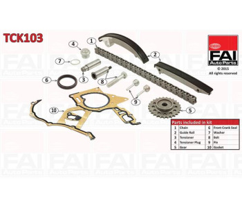 Комплект ангренажна верига FAI AutoParts TCK103 за OPEL ASTRA G (F48_, F08_) хечбек от 1998 до 2009