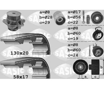 Водна помпа+ к-кт ангренажен ремък SASIC 3906060 за SEAT IBIZA II (6K1) от 1993 до 1999