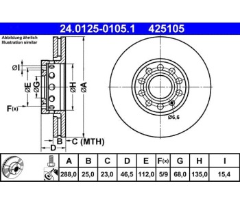 Спирачен диск вентилиран Ø288mm ATE