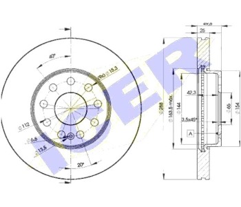 Спирачен диск вентилиран Ø288mm ICER за AUDI A3 (8P1) от 2003 до 2008