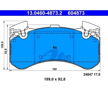 Комплект спирачни накладки ATE за AUDI A7 Sportback (4GA, 4GF) от 2010 до 2018